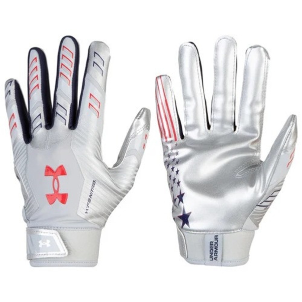 Under Armour F9 Youth Novelty Receiver Gloves - Silver/Red, Large
